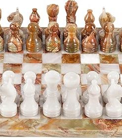 Handmade 12 Inch Green Onyx Marble Chess Set with 32 Pieces