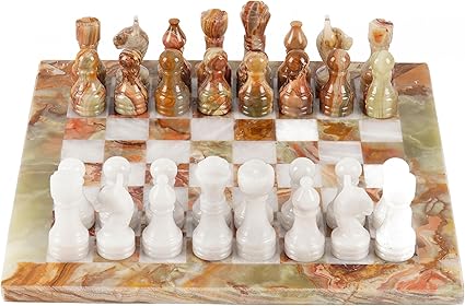 Handmade 12 Inch Green Onyx Marble Chess Set with 32 Pieces Handmade 12 Inch Green Onyx Marble Chess Set with 32 Pieces