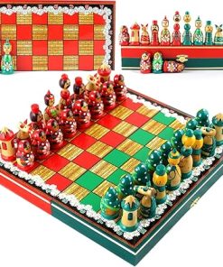 Russian Doll Chess Set Themed Wood Decor Unique Souvenirs and Gifts