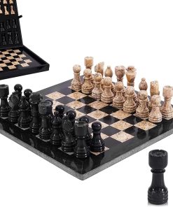 Handmade 12 Inch Marble Chess Set with Storage Box and Extra Queens