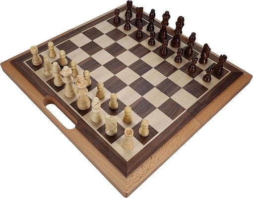 Classic Folding Chess Set with Handle and Camphor Wood Board 16 Inch