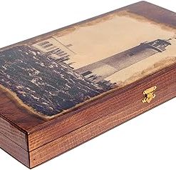 Handmade Wooden Backgammon Game Set, The Lighthouse Design – Small Size (30x15x5 cm – 11.8”x5.9”x1.9” Closed) 2