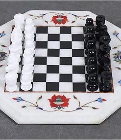 Royal Chess Mall Marble Stone Chess Pieces and Board Set 12 Inch 2