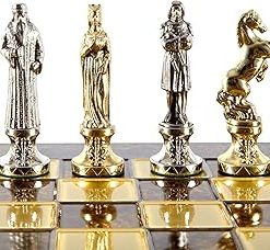 Renaissance Brass and Nickel Chess Set with Brown Chess Board 2