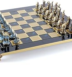 Bronze Cycladic Art Large Chess Set with Blue Chess Board Design 2