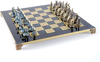 Bronze Cycladic Art Large Chess Set with Blue Chess Board Design 2 Bronze Cycladic Art Large Chess Set with Blue Chess Board Design - Image 2