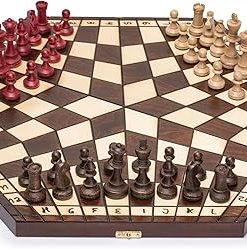 Husaria 21 Inch Wooden Three-Player Chess Set with Foldable Board