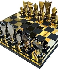 Egyptian Series Aluminum Chess Set with Gold and Black 14″ Board