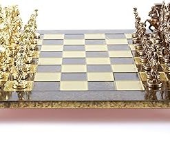 Greek Roman Army Chess Set – Brass and Copper on Brown Chess Board 2