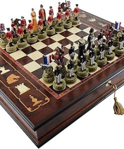 Hand Painted Napoleon and The Duke of Wellington Chess Set with Cabinet