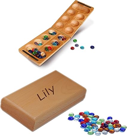 Custom Engraved Foldable Wood Mancala Board Game with Glass Stones 18″ Custom Engraved Foldable Wood Mancala Board Game with Glass Stones 18"