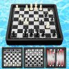 Reversible 3 in 1 Chess Board Set Portable Travel Tic Tac Toe Games