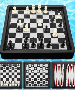 Reversible 3 in 1 Chess Board Set Portable Travel Tic Tac Toe Games