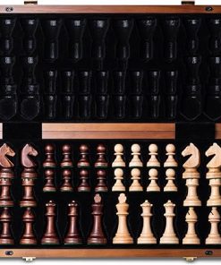 15 Inch Wooden Folding Chess and Checkers Set with Extra Queens