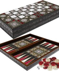 LaModaHome Classical Backgammon Set for Family Fun with Wooden Board
