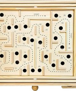 Sterling Games Wooden Labyrinth with 3 Swappable Boards – Classic Maze Game with 60, 36, and 25 Waypoints – Wooden Tilt Puzzle with Knob Control and 3 Steel Marbles for Kids Age 6+ 2