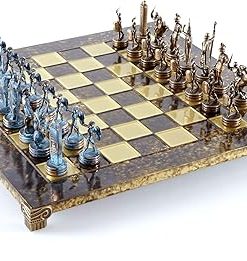 Greek Mythology Chess Set Blue Copper with Brown Chess Board