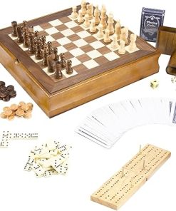 Wood Chess Game Set with 7 in 1 Combo Chess, Checkers, Backgammon and More