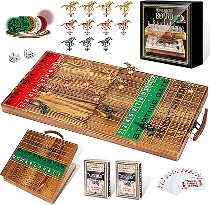 Foldable 22.8 Inch Horse Race Board Game with Metal Horses and Chips Foldable 22.8 Inch Horse Race Board Game with Metal Horses and Chips