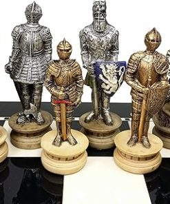 HPL Medieval Crusades Gold Silver Armored Knight Chess Men Set