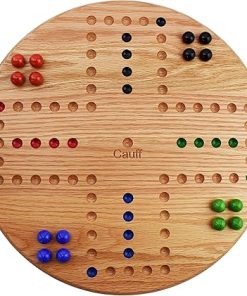 Solid Oak 4 Player Marbles Board Game Hand Painted 14 Inch Size