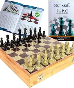 StonKraft 10×10 Chess Board with Wooden Base and Stone Inlaid Pieces