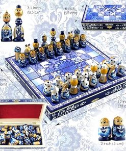 Russian Dolls Chess Set Folk Art Matryoshka Nesting Doll Wood Decor 2