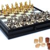 Medieval Chess and Checkers Set with Pewter Pieces and Black Board 15 in