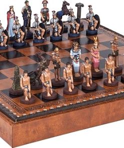 Hand Painted Pewter Roman and Egyptian Chess Set with Italian Board 2