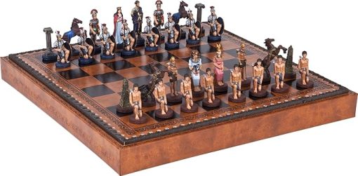 Hand Painted Pewter Roman and Egyptian Chess Set with Italian Board - Image 2