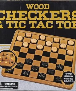 Wood Checkers and Tic Tac Toe 2 Sided Game Board with Pieces