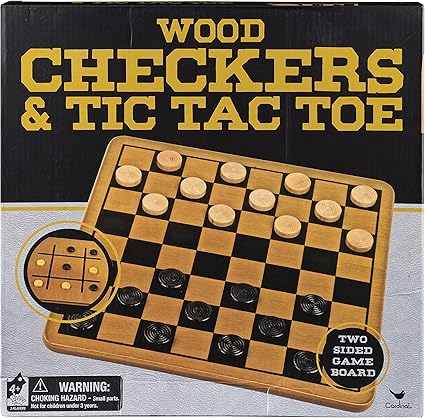 Wood Checkers and Tic Tac Toe 2 Sided Game Board with Pieces Wood Checkers and Tic Tac Toe 2 Sided Game Board with Pieces