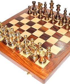 StonKraft 14 Inch Wooden Chess Board Set with Brass Staunton Pieces