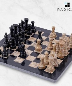 Handmade 12 Inch Black and Coral Marble Chess Set for Outdoor Games 2