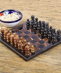 Handcrafted Marble Onyx Mini Chess Set from Mexico in Brown and Black 2