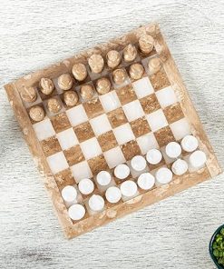 Handmade Onyx Marble Chess Set in Brown White 7.5 Inch from Mexico 2