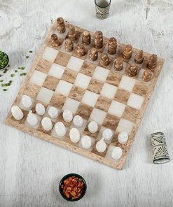 NOVICA NAT Geo Gifts Marble and Stone Chess Set, Brown and Ivory, ‘Brown and Ivory Challenge’ (13.5 in.) 2