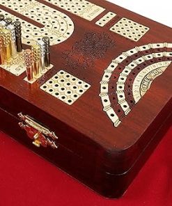 14 Inch 4 Track Cribbage Board with Card Storage Maple on Bloodwood 2