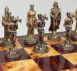 Antique Gold Silver Medieval Chess Men Set Knights Pewter Metal Figurines 2