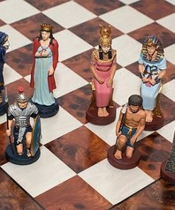 Hand Painted Solid Pewter Romans and Egyptian Chessmen Set 4 Inch King