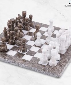 Handmade 12 Inch Grey and White Marble Chess Set for Adults and Travel 2