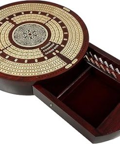 Round 4 Continuous Cribbage Board with Card Storage Drawer Maple Bloodwood
