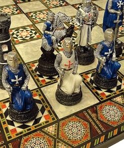 Medieval Crusades Warrior Chess Set with Blue White Maltese Cross Board