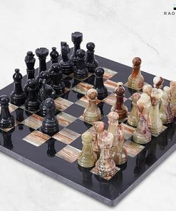 Handmade 15 Inch Marble Chess Set Black and Green for Two Players 2