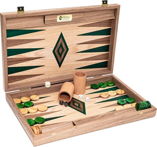 Stefanos Large Walnut Oak Backgammon Set 18.5 Inches from Greece - Image 2