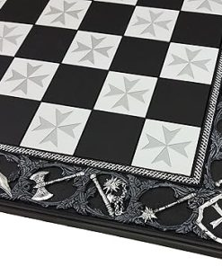 HPL 17 Inch Black and Silver Medieval Maltese Cross Chess Board 2