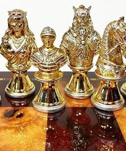 Medieval Knight Chess Men Set Gold Silver Plated Busts No Board 2