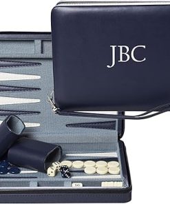 Custom Monogram Magnetic Travel Backgammon Set in Navy Blue