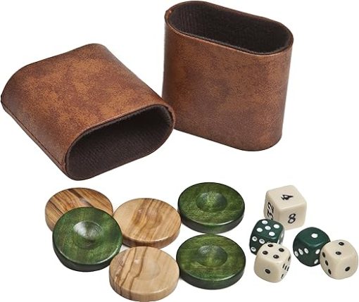 Deluxe Olive Wood Backgammon Set from Greece with Dice and Cups - Image 2