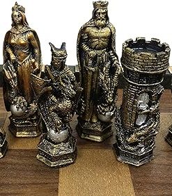 King Arthur Sir Lancelot Medieval Chess Set Gold Silver No Board